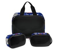 Trousse de maquillage de sport pour homme et femme, motif basket-ball, football, trousse de toilette translucide, trousse de douche, 3 pièces, articles de toilette de voyage, organisateur de
