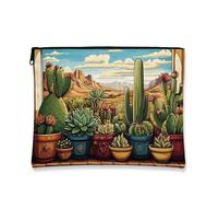 Trousse de maquillage de style désert, fleurs succulentes sud-ouest en toile pour femme, petite trousse de toilette portable à fermeture éclair, cadeau de printemps pour festivals, multicolore, 7x9