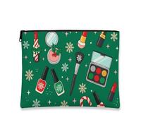 Trousse de maquillage de vacances, flocons de neige verts festifs et canne à sucre d'orge pour femme, petite trousse de toilette portable à fermeture éclair, trousse de toilette de Noël, vert, 7x9