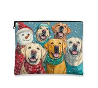 Trousse de maquillage de vacances, Happy Dogs Snow Man Pochette de voyage pour femme, petite pochette portable en toile à fermeture éclair, trousse de toilette pour festival d'hiver, multicolore, 7x9