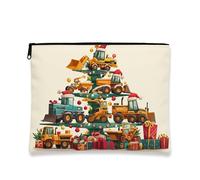 Trousse de maquillage de véhicules de construction de Noël, pochette de voyage amusante pour enfants, organiseur portable en toile avec fermeture éclair, jaune, 7x9 Inch, Véhicules de construction