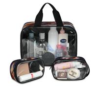 Trousse de maquillage de voyage 3D America ballon de football pour homme et femme, trousse de toilette translucide, 3 pièces, grande pochette de douche, trousse de toilette, organisateur d'articles de