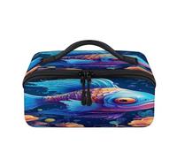 Trousse de maquillage de voyage 3D avec animaux et poissons, pochette de toilette ouverte et plate, trousse de toilette, organisateur de voyage pour femmes et hommes