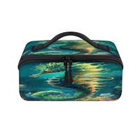 Trousse de maquillage de voyage 3D océans hippocampe portable étanche pochette ouverte plate trousses de toilette cosmétiques organisateur de voyage pour femmes hommes