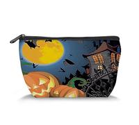 Trousse de maquillage de voyage à motif de tête de taureau aquarelle avec fleur suspendue, organiseur de rangement pour femme, multicolore (rapezoïde), Orange Noir_5, Taille unique, Trousse de beauté