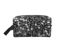 Trousse de Maquillage de Voyage à Paillettes Noires et argentées, Motif élégant et Scintillant, Grande capacité, pour Femme