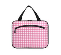 Trousse de maquillage de voyage à suspendre avec crochet - Motif grille rose et blanche - Unisexe - Pour croisière, voyage, camping, Porta cosmeticos Mujer para cartera L