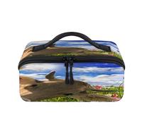 Trousse de maquillage de voyage amusante en forme de vache marron - Poche étanche - Trousse de toilette ouverte plate - Organiseur de voyage pour femme et homme