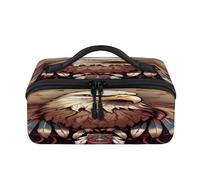 Trousse de maquillage de voyage avec aigles ethniques aztèques - Portable et étanche - Trousse de toilette ouverte plate - Organiseur de voyage pour femme et homme