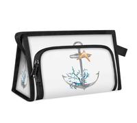 Trousse de maquillage de voyage avec ancre aquarelle corail et étoile de mer pour femmes, hommes, garçons, filles, garçons, filles, garçons, filles, enfants, sac de lavage multi-usages, trousse de