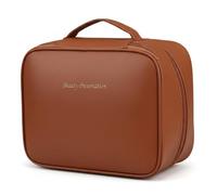 Trousse de maquillage de voyage avec compartiments, organiseur de maquillage de voyage de grande capacité pour femme avec porte-brosse amovible, étanche (marron)