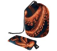 Trousse de maquillage de voyage avec cordon de serrage - Océan profond - Grande trousse de toilette étanche pour femme, Octopus Cool Deep Ocean, 9.9x6.9in/25.2x17.6cm;6x3.5in/15.2x8.8cm, Élégant
