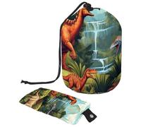 Trousse de maquillage de voyage avec cordon de serrage, sac de maquillage amusant et coloré, grand organisateur de produits de toilette étanche pour femme, Fun Art Colorful Dinosaur World,