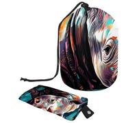 Trousse de maquillage de voyage avec cordon de serrage, trousse de maquillage, couleurs rhinocéros, 9 grands organiseurs de produits de toilette étanches pour femmes, Rhino Colors Peinture à l'huile,