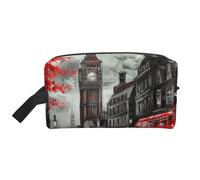 Trousse de maquillage de voyage avec fermeture éclair pour femmes et filles - Grande capacité - Motif tête de mort - Avec poignée, Red London Street, Taille unique, Trousse de maquillage