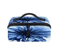 Trousse de maquillage de voyage avec fleurs de dahlias bleues - Poche étanche - Trousse de toilette ouverte plate - Organiseur de voyage pour femme et homme