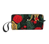 Trousse de maquillage de voyage avec impression du système solaire, trousse de maquillage portable simple à fermeture éclair pour femme, Wildlife Panther Odeur de rose rouge, One Size, Trousse de