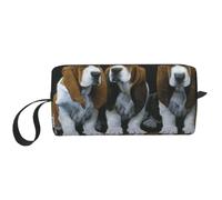 Trousse de maquillage de voyage avec imprimé à pois noirs et blancs, pochette de maquillage portable simple à fermeture éclair pour femme, Adorables chiots basset, One Size, Trousse de maquillage