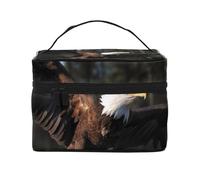 Trousse de maquillage de voyage avec imprimé aigle à tête blanche 3D, étui de rangement portable avec poignée pour femmes et filles, Noir , Taille unique, Trousse de maquillage
