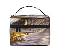 Trousse de maquillage de voyage avec imprimé aigle à tête blanche américain, trousse de maquillage portable avec poignée pour femmes et filles, Noir , Taille unique, Trousse de maquillage