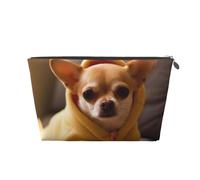 Trousse de maquillage de voyage avec imprimé chihuahua déprimé - Trousse de toilette multifonction avec fermeture éclair pour femmes et filles - Doré, Argenté., Taille unique