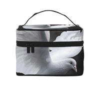 Trousse de maquillage de voyage avec imprimé colombe volante, étui de rangement portable avec poignée pour femmes et filles, Noir , Taille unique, Trousse de maquillage