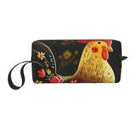 Trousse de maquillage de voyage avec imprimé coq mignon poules - Trousse de maquillage portable pour femme, blanc, Taille unique, Trousse de maquillage