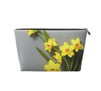 Trousse de maquillage de voyage avec imprimé de fleurs de narcisse - Trousse de toilette multifonction avec fermeture éclair pour femmes et filles - Doré, Argenté., Taille unique