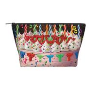 Trousse de maquillage de voyage avec imprimé floral hawaïen - Grande capacité - Pochette de maquillage portable pour le lavage, le rangement de la chambre à coucher, Big Cake Happy Birthday, One Size