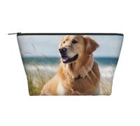 Trousse de maquillage de voyage avec imprimé Golden Retriever sur la plage - Trapèze - Trousse de toilette pour femme, Noir , Taille unique, Trousse de maquillage