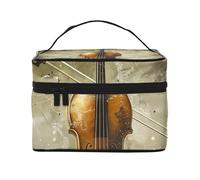 Trousse de maquillage de voyage avec imprimé papillon et violoncelle - Trousse de maquillage portable avec poignée pour femmes et filles, Noir , Taille unique, Trousse de maquillage