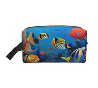 Trousse de maquillage de voyage avec imprimé papillons blancs pour femme - Grande capacité - Avec poignée, Le monde sous-marin des poissons tropicaux, Taille unique, Trousse de maquillage