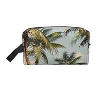 Trousse de maquillage de voyage avec imprimé papillons blancs pour femme - Grande capacité - Avec poignée, Palmiers tropicaux., Taille unique, Trousse de maquillage