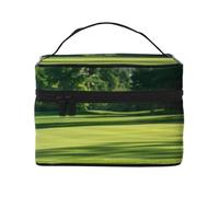 Trousse de maquillage de voyage avec imprimé parcours de golf - Organiseur de cosmétiques léger de grande capacité avec poignée et fermeture éclair, grande capacité, essentiels de vacances pour femme