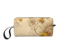 Trousse de maquillage de voyage avec imprimé plage d'été, pochette de maquillage portable simple à fermeture éclair pour femme, Rural Honey Bees Fleurs sauvages, One Size, Trousse de maquillage