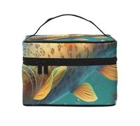 Trousse de maquillage de voyage avec imprimé poisson coloré sous la mer, étui de rangement portable avec poignée pour femmes et filles, Noir , Taille unique, Trousse de maquillage