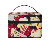 Trousse de maquillage de voyage avec imprimé pop-corn - Organiseur de cosmétiques léger de grande capacité avec poignée et fermeture éclair, grande capacité, essentiels de vacances pour femme