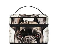 Trousse de maquillage de voyage avec inscription « I Love French Bulldog », spacieuse et portable, avec poignée, grande capacité, cadeau pour femmes et filles, Noir , Taille unique, Trousse de