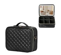 Trousse De Maquillage De Voyage avec LED Miroir, 3 Modes D'Éclairage Miroir De Maquillage LED Valise Maquillage Trousse De Étuis De Voyage avec Séparateurs Réglables Sac À Cosmétiques, Noir