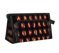 Trousse de maquillage de voyage avec lettres brûlées par le feu pour femmes, hommes, enfants, filles, garçons, lettres de l'alphabet, trousse de toilette, trousse de toilette, trousse de douche,