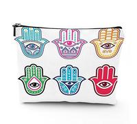 Trousse de maquillage de voyage avec mains mauvais œil, mains colorées avec troisième mauvais œil, grande trousse de maquillage en lin, trousse de toilette, multicolore, 17,8 x 22,9 cm,