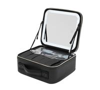 Trousse de maquillage de voyage avec miroir et lumière - Avec miroir lumineux - Séparateur réglable - Lampe LED à 3 couleurs - Avec miroir - Noir