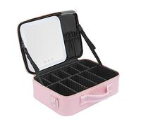 Trousse de maquillage de voyage avec miroir et lumière - Portable - Trousse de maquillage pour femme - Étanche - Avec séparateurs réglables - 38 x 27 x 12 cm, Rose, 38*27*12cm/15*10.6*4.7in