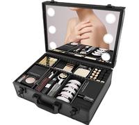 Trousse de maquillage de voyage avec miroir LED, 9 compartiments, recharge USB, design portable