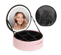 Trousse de maquillage de voyage avec miroir LED - Petite trousse de maquillage ronde noire rechargeable et portable - Batterie de 2000 mAh - 3 scénarios de couleur - Séparateurs de luminosité