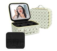 Trousse de maquillage de voyage avec miroir LED rotatif à 360°, organiseur de maquillage étanche, étui de maquillage, cadeau pour femmes, filles, Vert + jaune, 23CM*26CM*13CM, Tendance