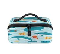 Trousse de maquillage de voyage avec motif créatures marines mignonnes et mignonnes - Pochette étanche ouverte - Trousse de toilette plate ouverte - Organiseur de voyage pour femme et homme
