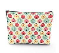 Trousse de maquillage de voyage avec motif cœur, cœur rouge avec couronne de dessin animé, grande trousse de maquillage en lin, trousse de toilette, rose rouge, 17,8 x 22,9 cm, Multicolore 12, Taille
