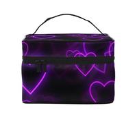 Trousse de maquillage de voyage avec motif cœurs violets, étui de rangement avec poignée pour femmes et filles, Noir , Taille unique, Trousse de maquillage