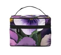 Trousse de maquillage de voyage avec motif de pensées - Grand format - Portable - Avec poignée - Grande capacité - Cadeau pour femmes et filles, Noir , Taille unique, Trousse de maquillage